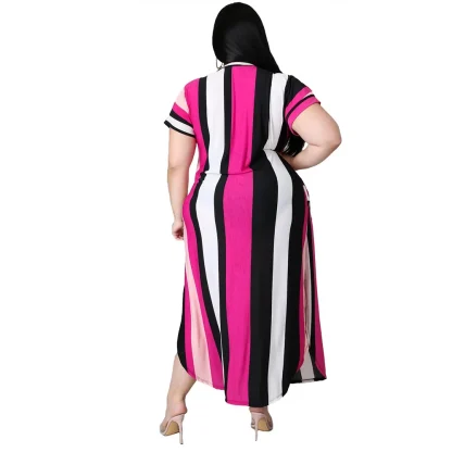Striped Slip Plus Size Maxi Dresses - Image 3