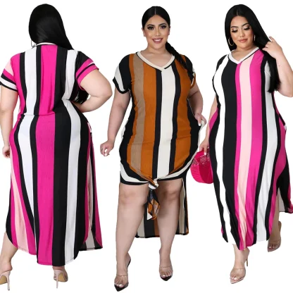 Striped Slip Plus Size Maxi Dresses - Image 2
