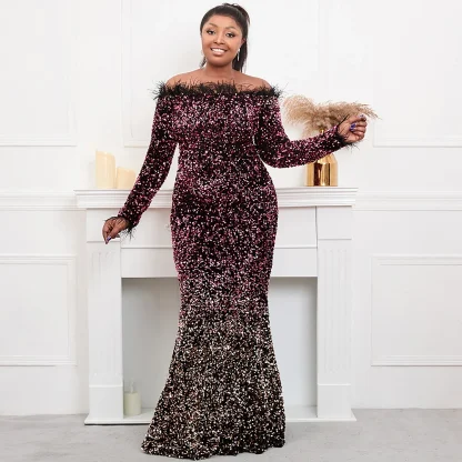 Elegant Off Shoulder Plus Size Maxi Dresses - Image 3