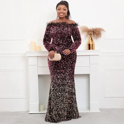 Elegant Off Shoulder Plus Size Maxi Dresses - Image 5