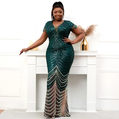 Plunging V-Neck Plus Size Maxi Dresses - Image 3