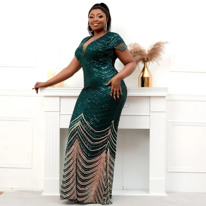 Plunging V-Neck Plus Size Maxi Dresses - Image 4