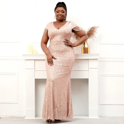 Beaded V-Neck Plus Size Maxi Dresses - Image 2