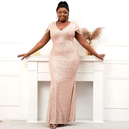 Beaded V-Neck Plus Size Maxi Dresses