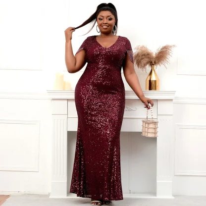Beaded V-Neck Plus Size Maxi Dresses - Image 6