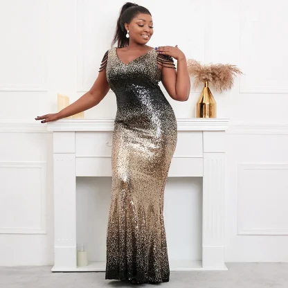Sequin Beaded Plus Size Maxi Dresses - Image 2
