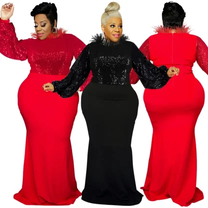 Trumpet Sleeve Plus Size Maxi Dresses - Image 4