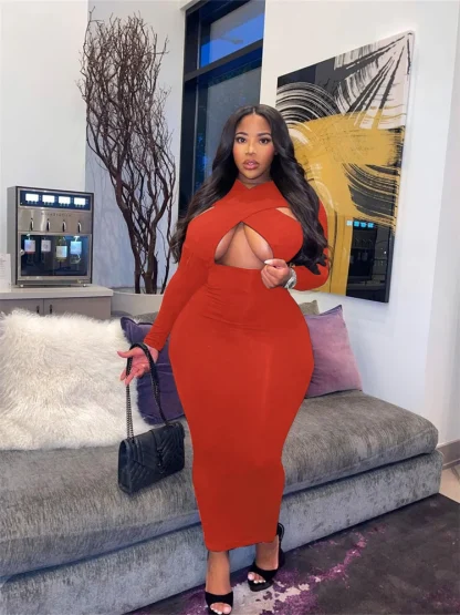 Chic Hollow Out Plus Size Maxi Dresses - Image 4