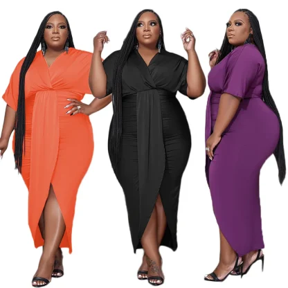 Hip Pleat Plus Size Maxi Dresses - Image 3