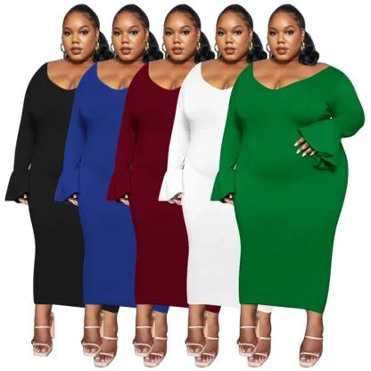 Flared Sleeve Plus Size Maxi Dresses - Image 3