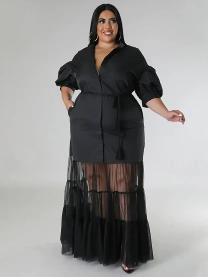 Mesh Hem Plus Size Maxi Dresses