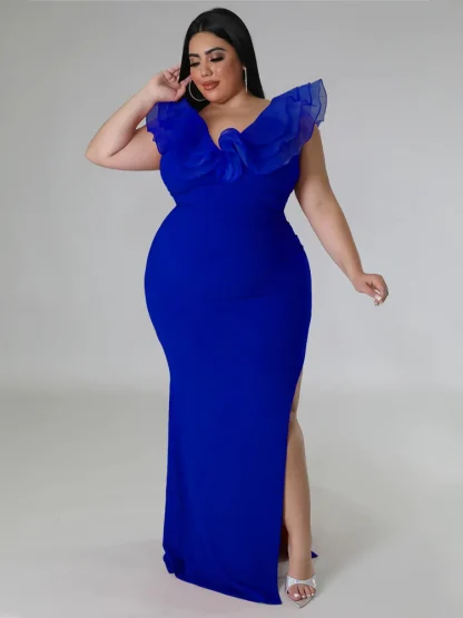 High Slit Hem Plus Size Maxi Dresses - Image 4