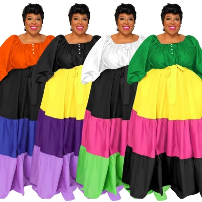 Color Splicing Plus Size Maxi Dresses - Image 3