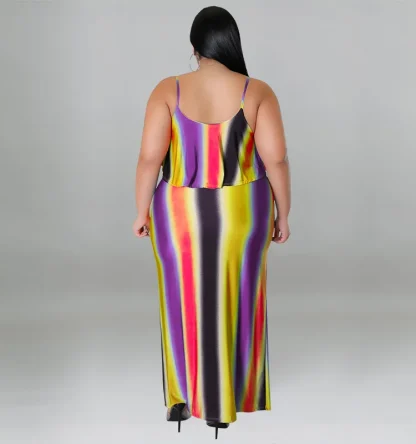 Striped Print Plus Size Maxi Dresses - Image 3