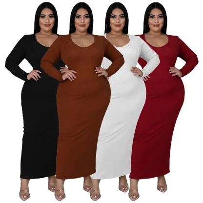 Ribbed Bandage Plus Size Maxi Dresses - Image 3