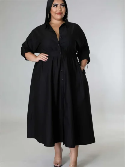 Pleated Fall Plus Size Maxi Dresses
