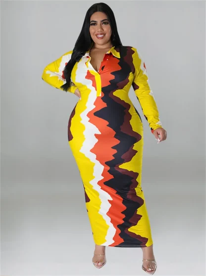 Down Collar Plus Size Maxi Dresses - Image 3