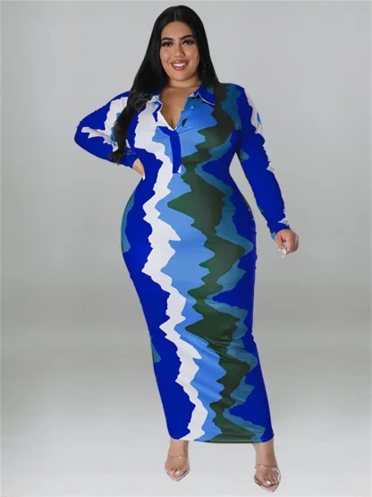 Down Collar Plus Size Maxi Dresses - Image 5