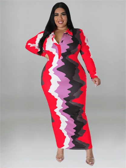 Down Collar Plus Size Maxi Dresses - Image 6