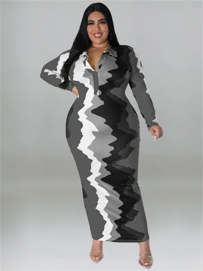 Down Collar Plus Size Maxi Dresses