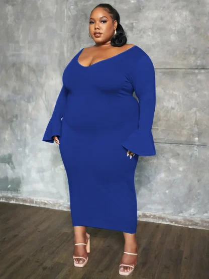 Flared Sleeve Plus Size Maxi Dresses - Image 4