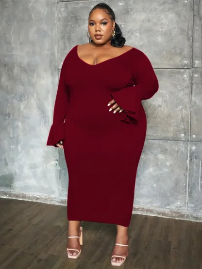Flared Sleeve Plus Size Maxi Dresses - Image 5