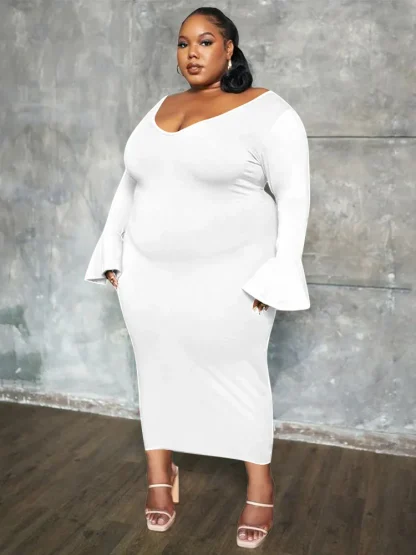 Flared Sleeve Plus Size Maxi Dresses - Image 6