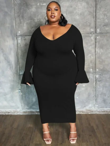 Flared Sleeve Plus Size Maxi Dresses