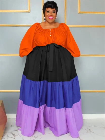 Color Splicing Plus Size Maxi Dresses - Image 4