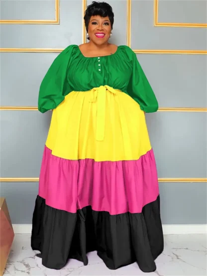 Color Splicing Plus Size Maxi Dresses - Image 5