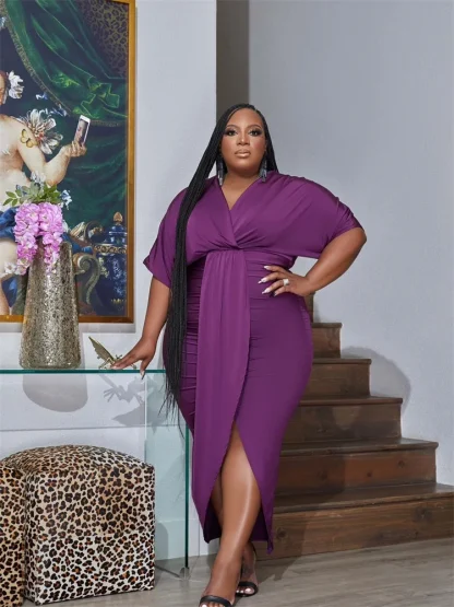 Hip Pleat Plus Size Maxi Dresses - Image 5