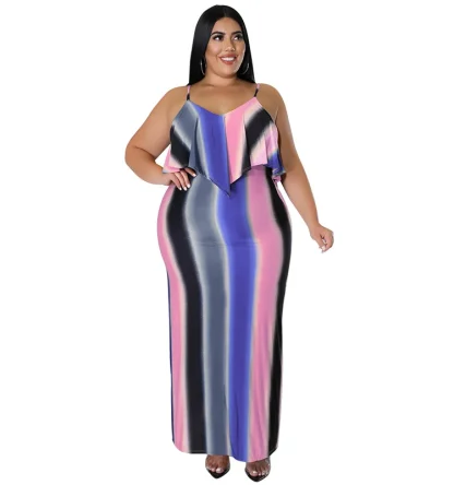 Striped Print Plus Size Maxi Dresses - Image 2