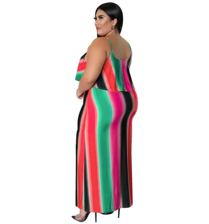Striped Print Plus Size Maxi Dresses - Image 4