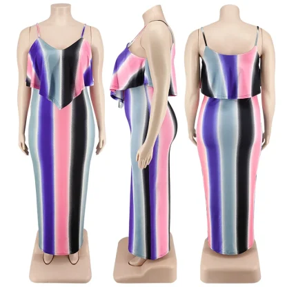 Striped Print Plus Size Maxi Dresses - Image 6