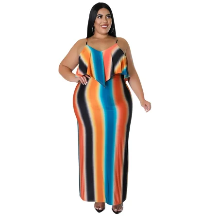 Striped Print Plus Size Maxi Dresses
