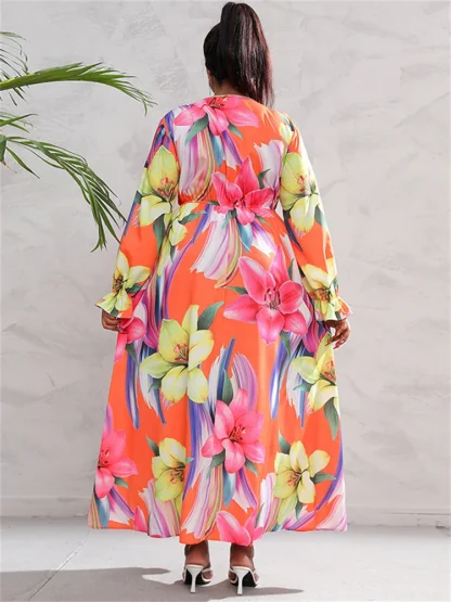 Printed V Neck Plus Size Maxi Dresses - Image 2