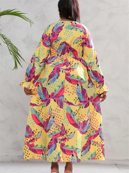 Printed V Neck Plus Size Maxi Dresses - Image 5