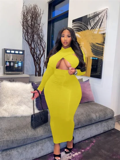 Chic Hollow Out Plus Size Maxi Dresses - Image 2