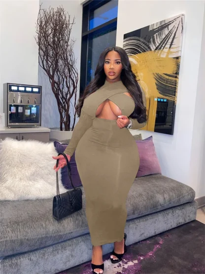 Chic Hollow Out Plus Size Maxi Dresses - Image 3