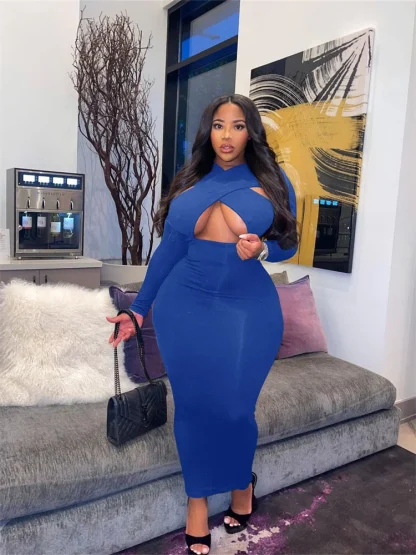 Chic Hollow Out Plus Size Maxi Dresses - Image 5