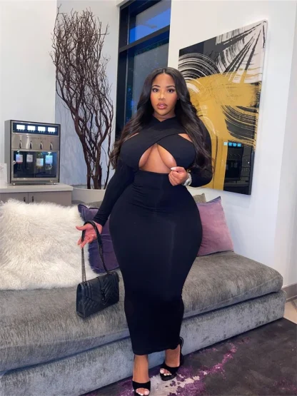 Chic Hollow Out Plus Size Maxi Dresses
