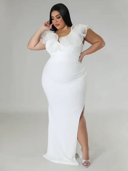 High Slit Hem Plus Size Maxi Dresses - Image 3