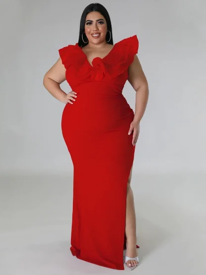 High Slit Hem Plus Size Maxi Dresses - Image 5