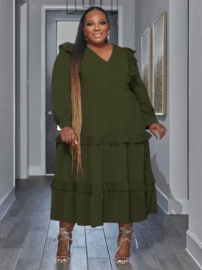 Elegant Long Sleeve Plus Size Maxi Dresses - Image 3