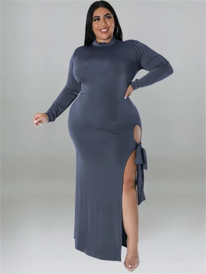 Tie-Up Slit Plus Size Maxi Dresses - Image 2