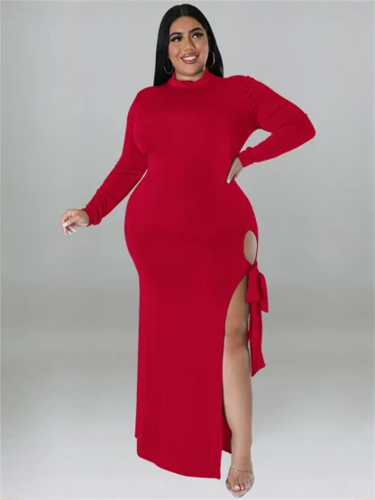 Tie-Up Slit Plus Size Maxi Dresses - Image 3