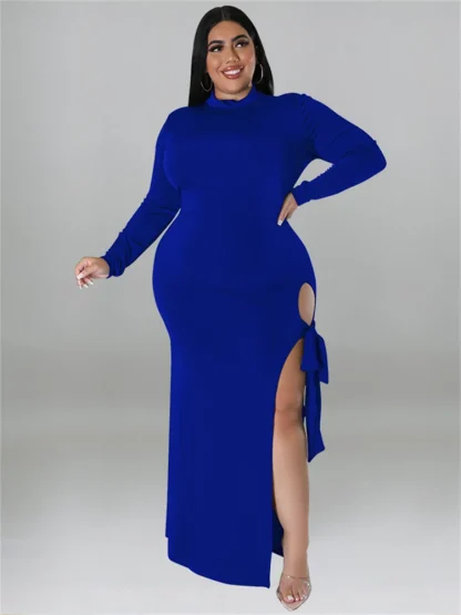 Tie-Up Slit Plus Size Maxi Dresses - Image 4