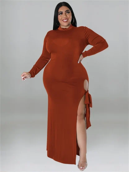 Tie-Up Slit Plus Size Maxi Dresses - Image 5