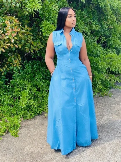 Sleeveless V Neck Plus Size Maxi Dress - Image 3