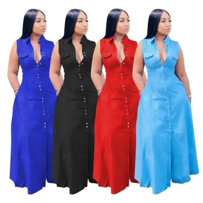 Sleeveless V Neck Plus Size Maxi Dress - Image 2